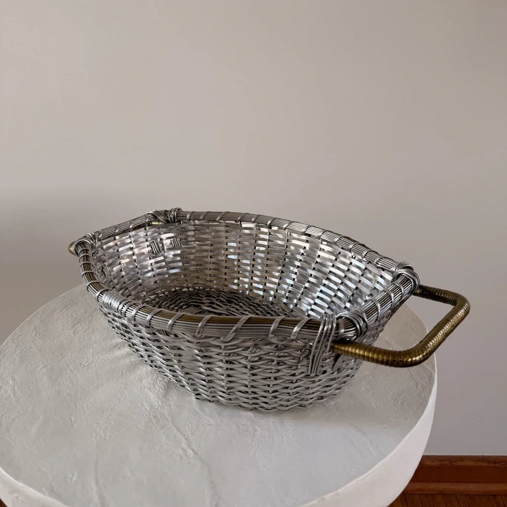 MID-CENTURY‎ MODERN VINTAGE WRAPPED ALUMINUM/BRASS WOVEN METAL DECORATIVE BOWL
